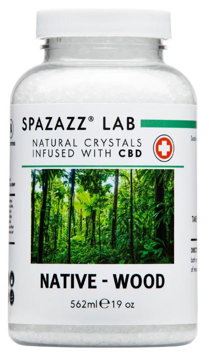 Jar of Spazazz Lab Native-Wood spa aromatherapy crystals