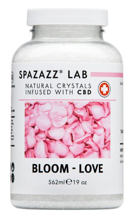 Jar of Spazazz Lab Bloom-Love spa aromatherapy crystals
